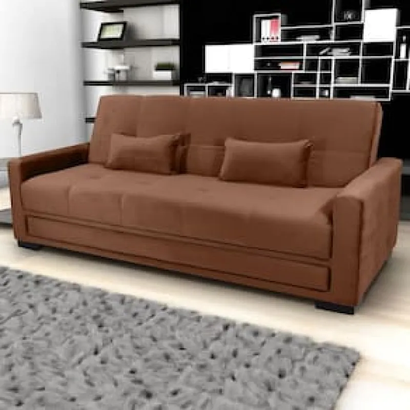 Sofá-Cama 3 Lugares Matrix Grazi Revestido em Tecido Veludo Coral