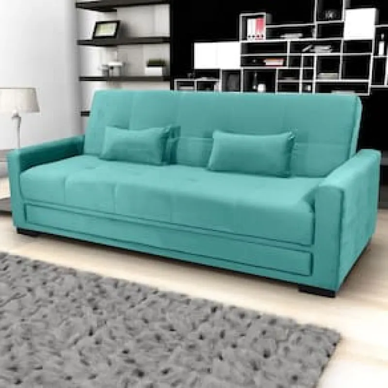 Sofá-Cama 3 Lugares Matrix Grazi Revestido em Tecido Veludo Azul Turquesa