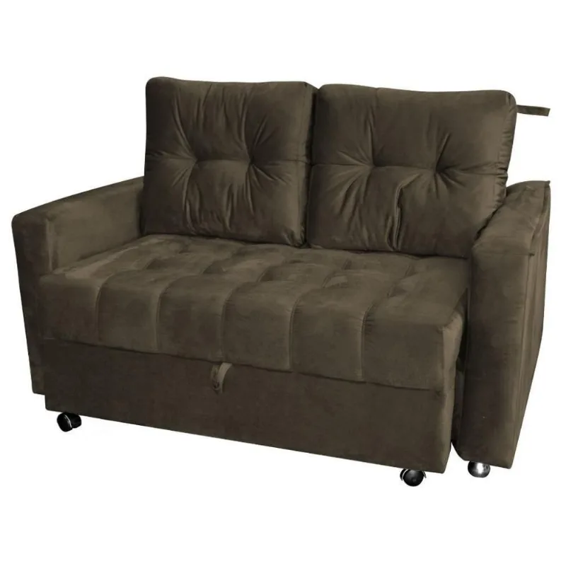 Sofá Cama Casal Reclinável Drika Veludo Turkey Chocolate - Matrix