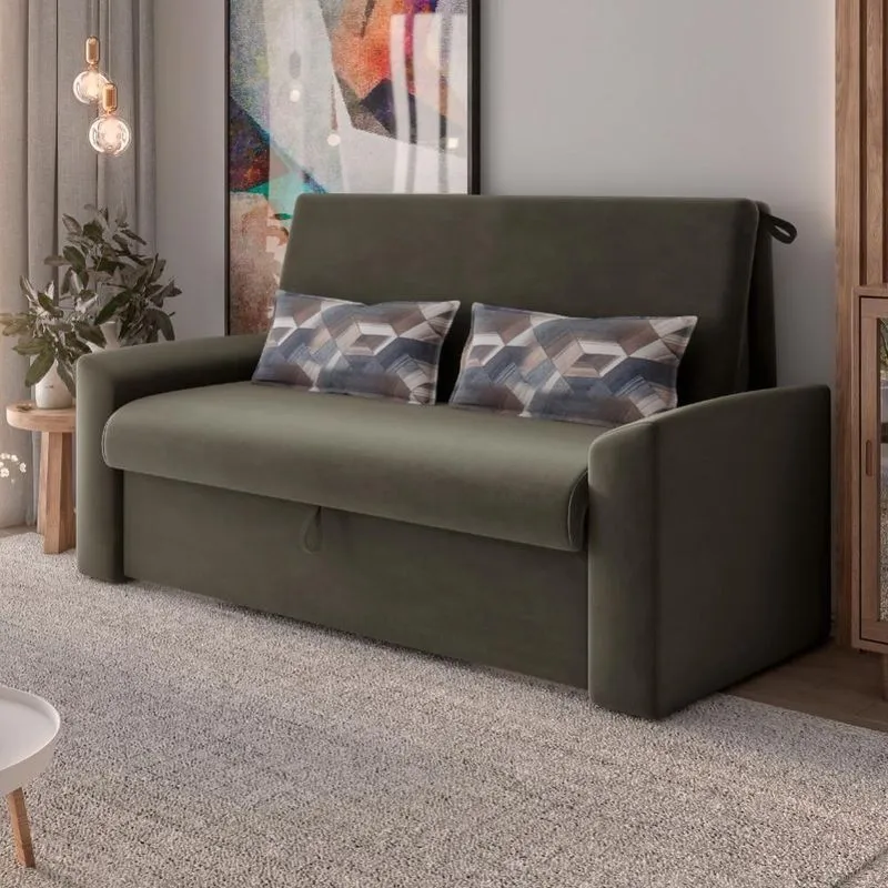 Sofá Cama 2 Lugares Matrix Com Baú Capuccino