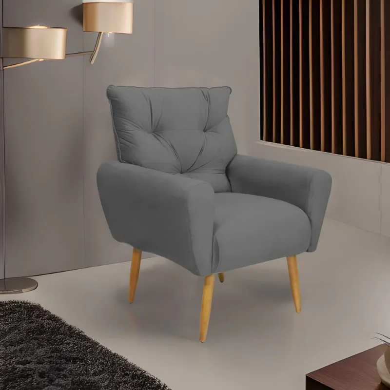 Poltrona Decorativa Para Sala De Estar Quarto E Escritorio Denver Veludo Matrix - Chumbo Chumbo