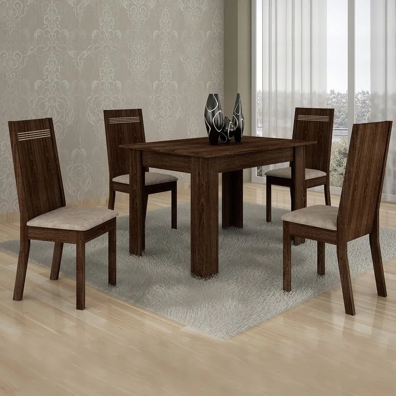 Conjunto Sala de Jantar Mesa 4 Cadeiras Ouro Preto 120cm Cel Móveis Malbec/ Suede Pena 84