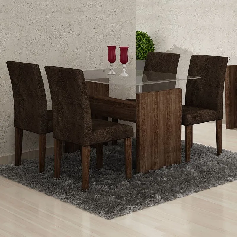 Conjunto Sala de Jantar Mesa Evidence 4 Cadeiras Classic Cel Móveis Malbec/ Suede Pena 83