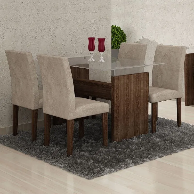 Conjunto Sala de Jantar Mesa Evidence 4 Cadeiras Classic Cel Móveis Malbec/ Suede Pena 84