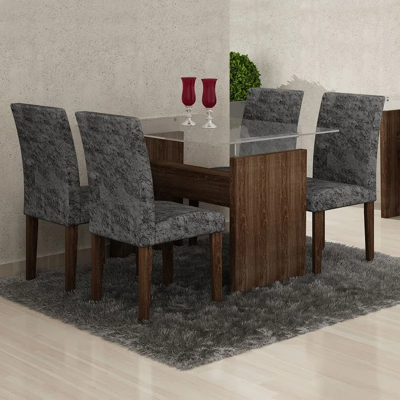 Conjunto Sala de Jantar Mesa Evidence 4 Cadeiras Classic Cel Móveis Malbec/ Veludo Envelhecido 72