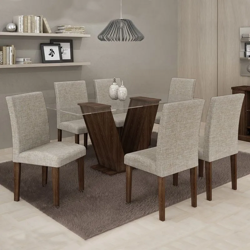 Conjunto Sala de Jantar Mesa 6 Cadeiras Classic 160cm Cel Móveis Malbec/ Linho 80