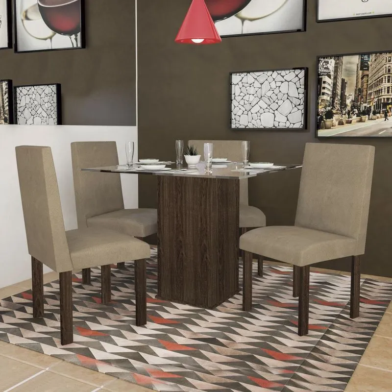 Conjunto Sala de Jantar Mesa Luana 4 Cadeiras Dubai Espresso Móveis