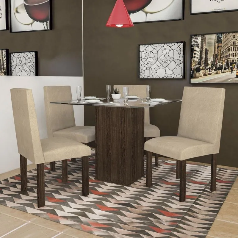 Conjunto Sala de Jantar Mesa Luana 4 Cadeiras Dubai Espresso Móveis
