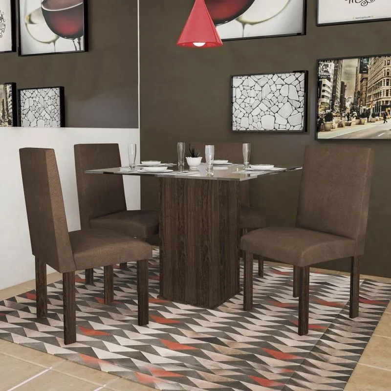 Conjunto Sala de Jantar Mesa Luana 4 Cadeiras Dubai Espresso Móveis