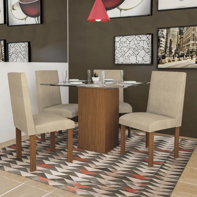 Conjunto Sala de Jantar Mesa Luana 4 Cadeiras Dubai Espresso Móveis