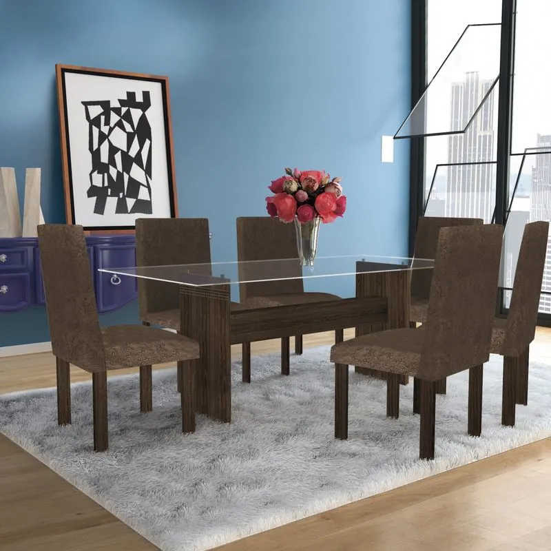 Conjunto Sala de Jantar Mesa 6 Cadeiras Dubai Espresso Móveis