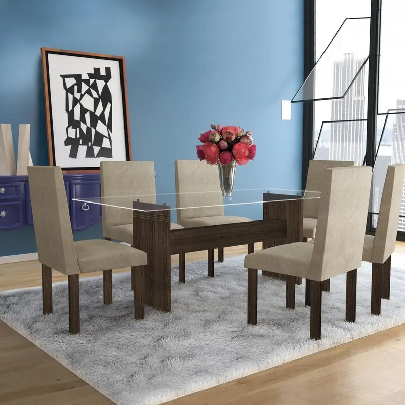 Conjunto Sala de Jantar Mesa 6 Cadeiras Dubai Espresso Móveis