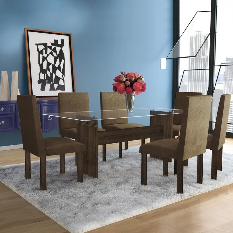 Conjunto Sala de Jantar Mesa 6 Cadeiras Dubai Espresso Móveis