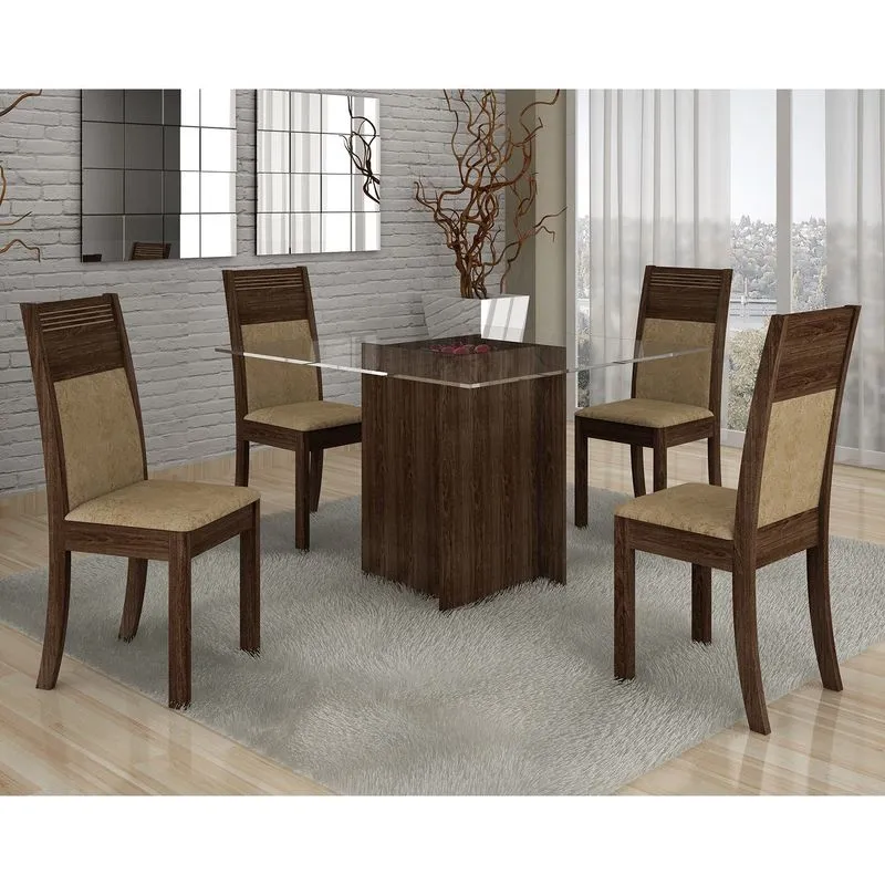 Conjunto Sala de Jantar Mesa 4 Cadeiras Carolina Espresso Móveis