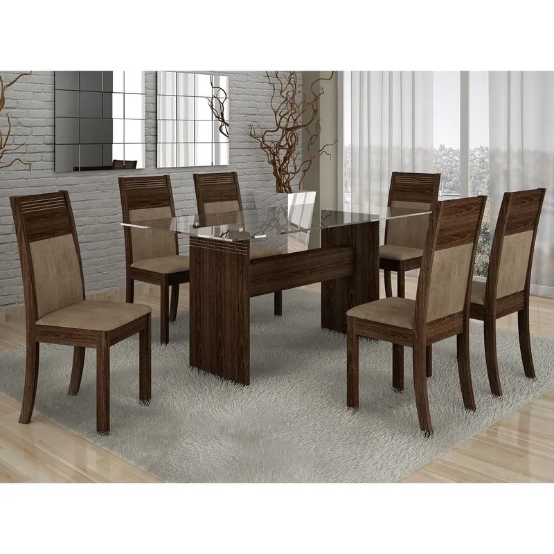 Conjunto Sala de Jantar Mesa Dubai 6 Cadeiras Carolina Espresso Móveis