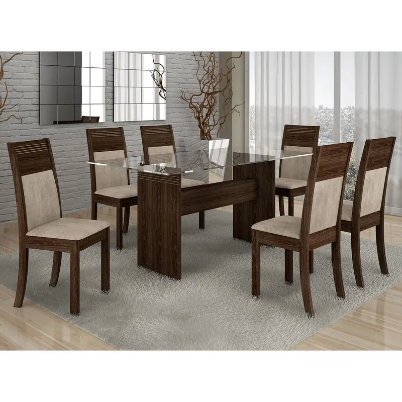 Conjunto Sala de Jantar Mesa Dubai 6 Cadeiras Carolina Espresso Móveis