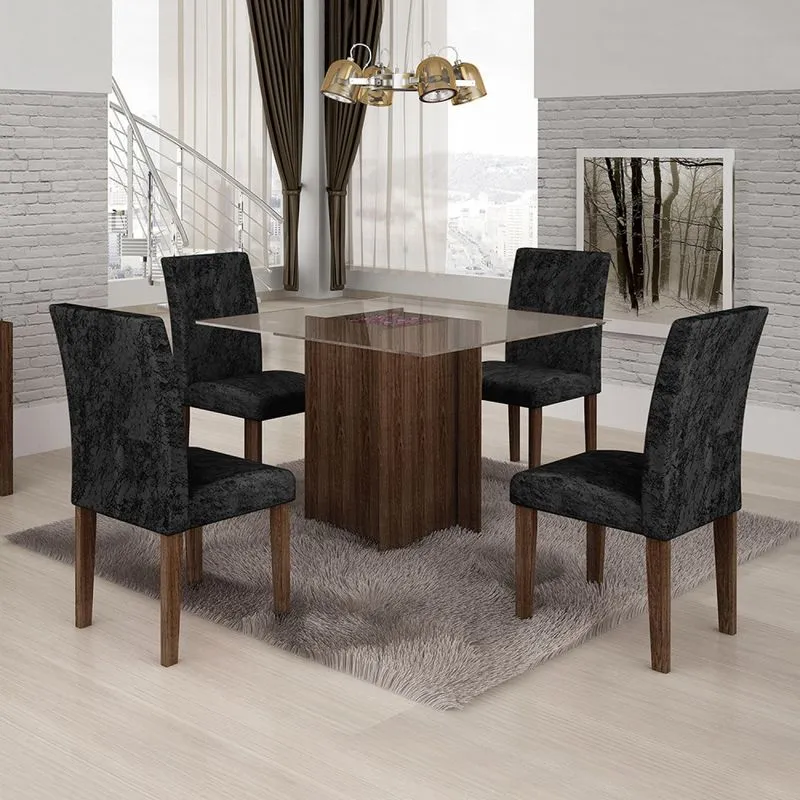 Conjunto Sala de Jantar Mesa Tampo em Vidro Versales 4 Cadeiras Classic Espresso Móveis