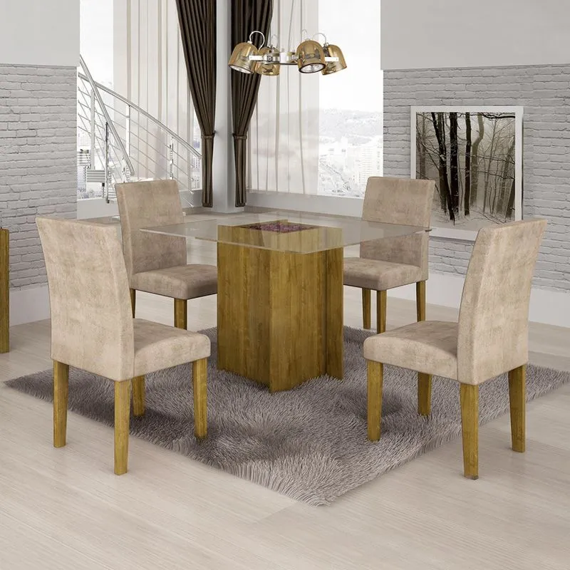 Conjunto Sala de Jantar Mesa Tampo em Vidro Versales 4 Cadeiras Classic Espresso Móveis
