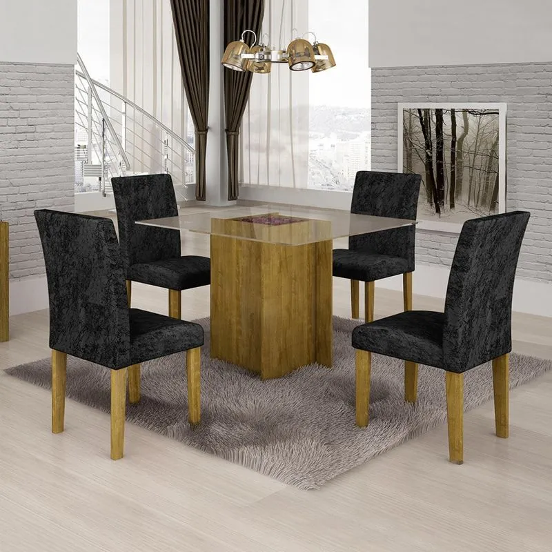 Conjunto Sala de Jantar Mesa Tampo em Vidro Versales 4 Cadeiras Classic Espresso Móveis