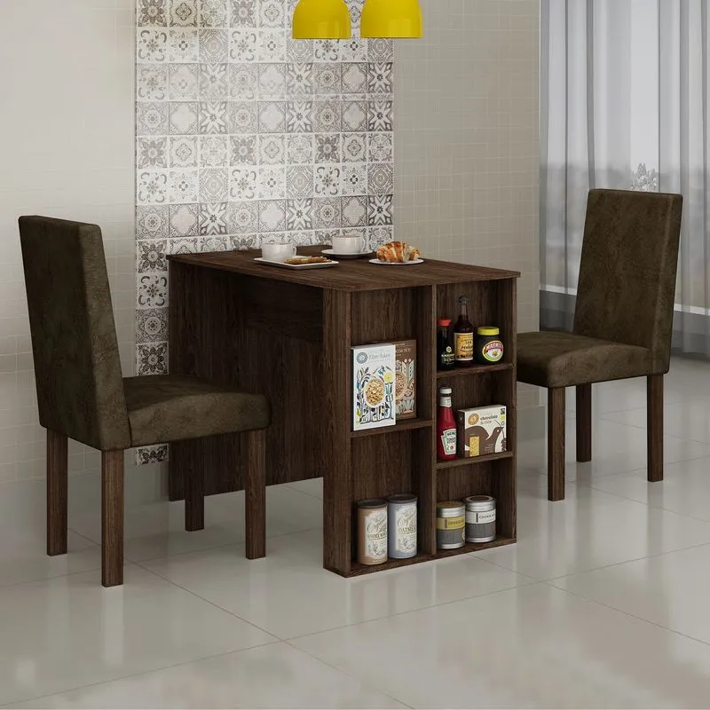Conjunto de Mesa com Prateleiras com 2 Cadeiras Village Espresso Móveis