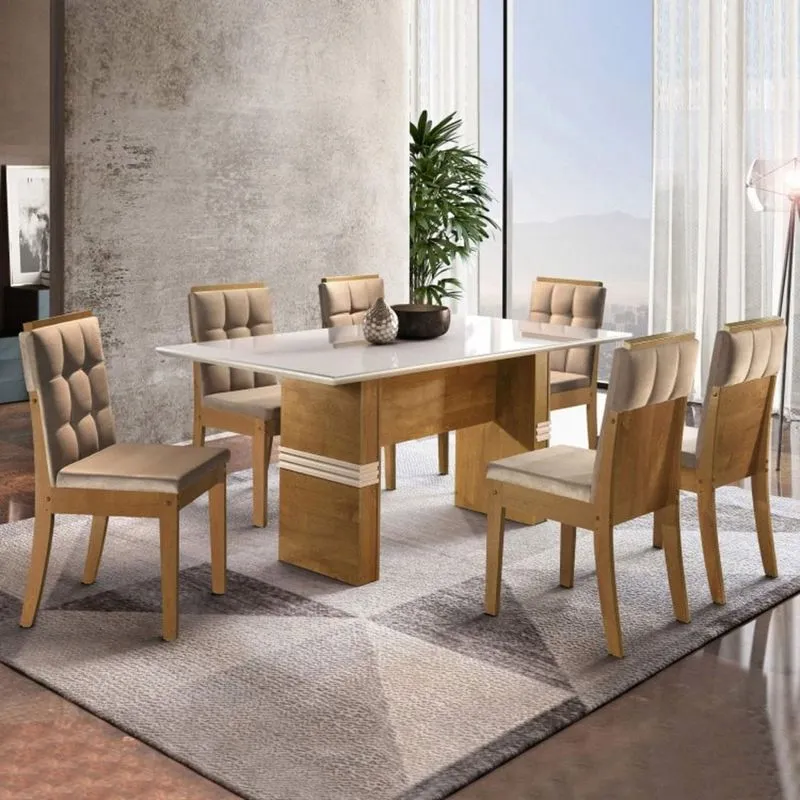 Conjunto Sala de Jantar Mesa Tampo MDF e 6 Cadeiras Paris Espresso Móveis