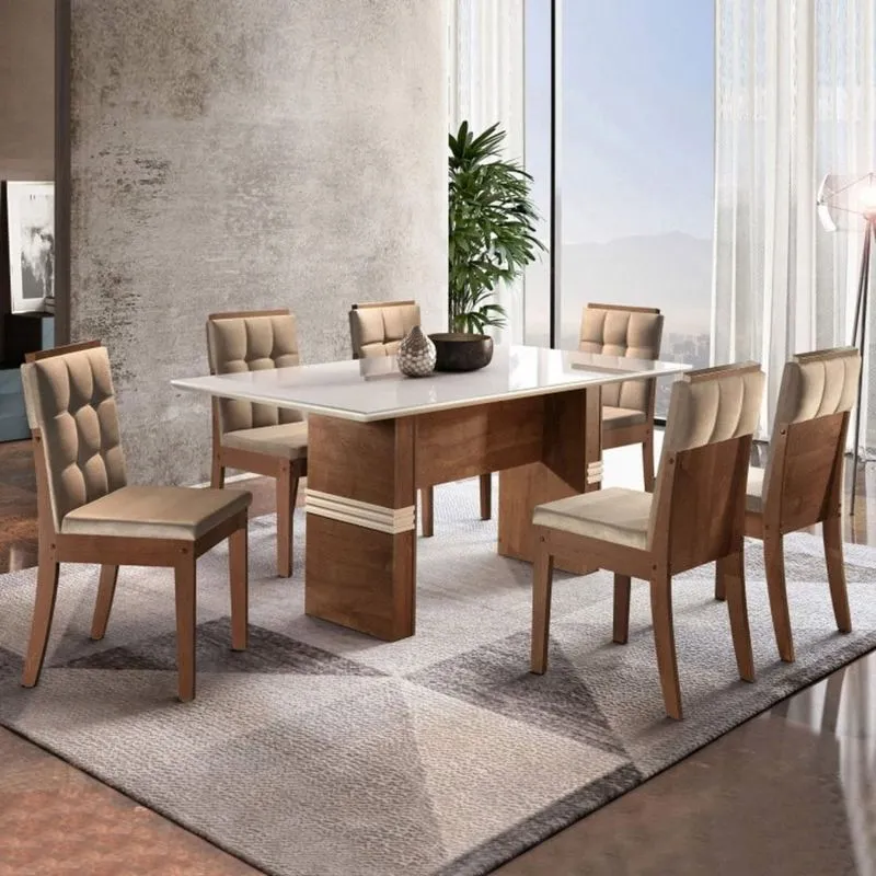 Conjunto Sala de Jantar Mesa Tampo MDF e 6 Cadeiras Paris Espresso Móveis