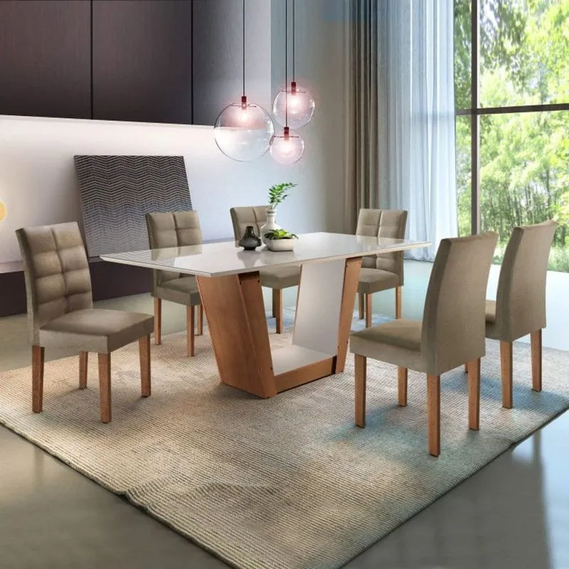 Conjunto Mesa Ibiza Tampo Slim Vidro Plus 6 Cadeiras Ibiza Espresso Móveis