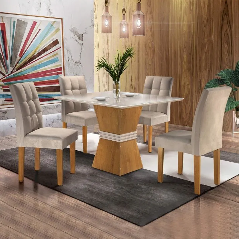 Conjunto Sala de Jantar Mesa Tampo de Vidro 4 Cadeiras Hobby Espresso Móveis