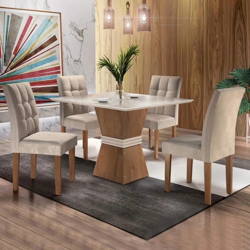 Conjunto Sala de Jantar Mesa Tampo de Vidro 4 Cadeiras Hobby Espresso Móveis
