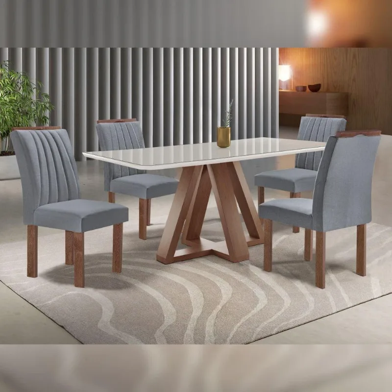 Mesa Kyra 4 Cadeiras Arizona Tampo Smart Plus Vidro Chocolate/off White/veludo Grafite