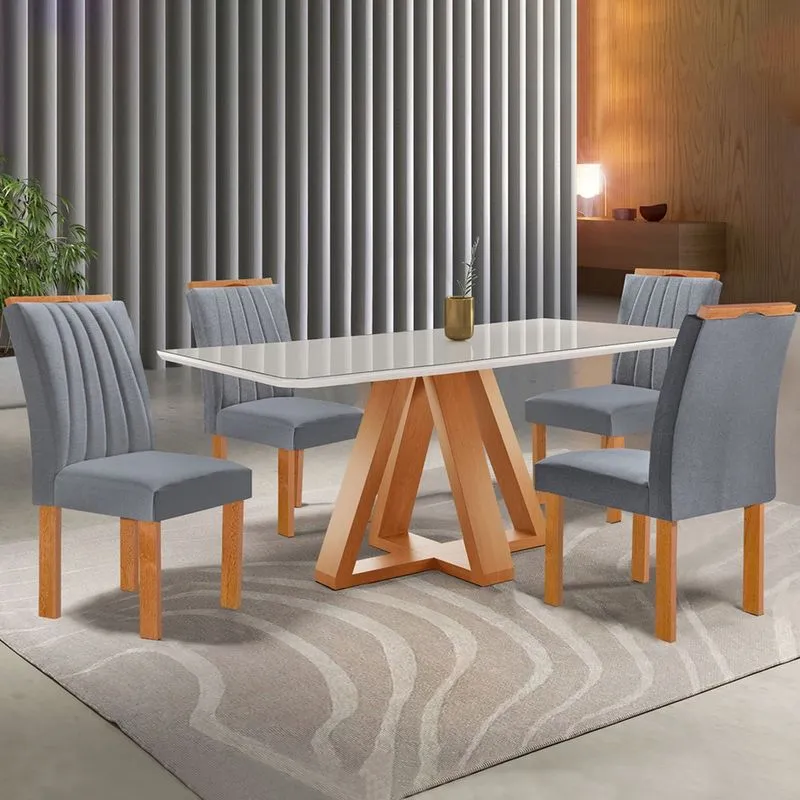 Mesa De Jantar 4 Lugares Kyra/arizona Com Vidro Cinamomo/off White/suede Cinza -