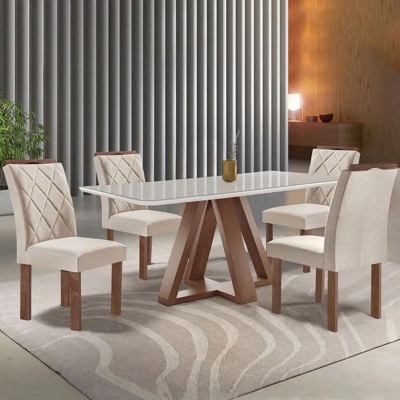 Mesa De Jantar 4 Lugares Kyra/arthus Com Vidro Chocolate/off White/suede Bege -