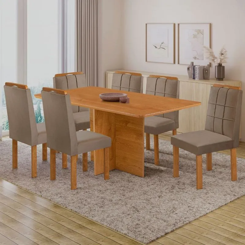 Conjunto Sala de Jantar Mesa 160cm Londres com 6 Cadeiras Estofada em Veludo Salinas Cel Móveis