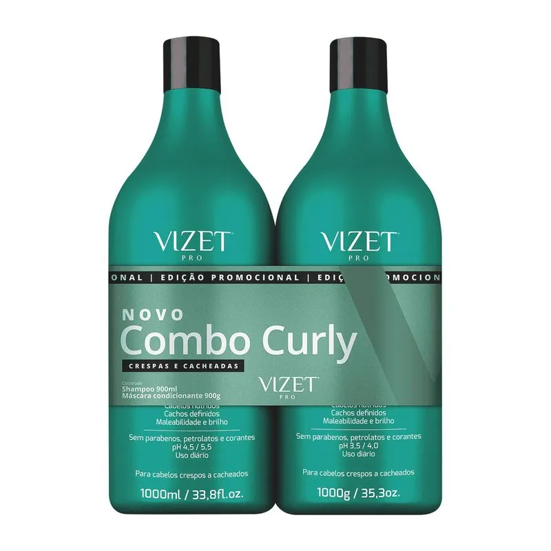 Shampoo 900ml + Máscara Condicionante Curly Vizet 900ml