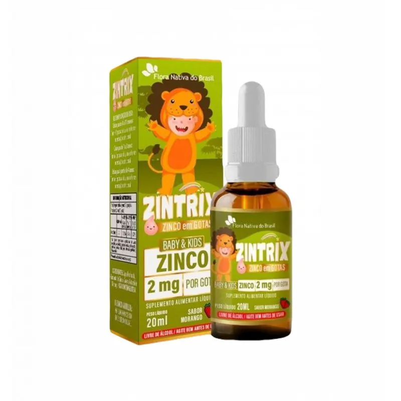 Zintrix Zinco em Gotas Kids - 20ml - Flora Nativa - Sabor Morango