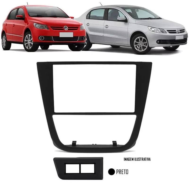 Moldura De Painel 2 Din Gol E Voyage G5 2009 2010 2011 2012 2013 + Suportes De Fixação Laterais + Moldura Botões Vidro Elétrico/farol De Milha - Preto