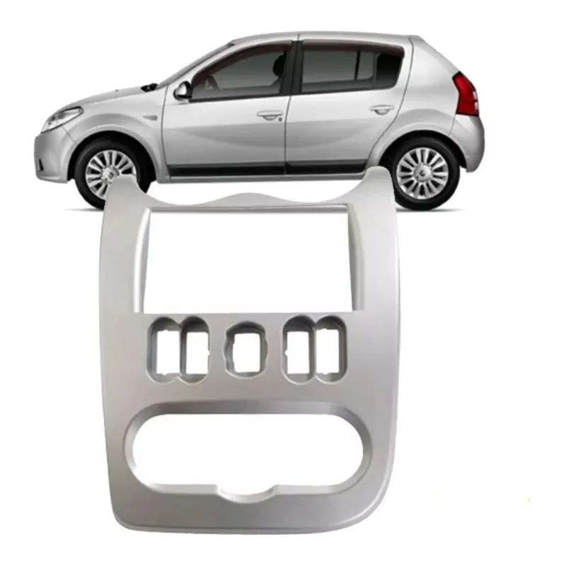 Moldura Dvd 2din Renault Sandero 2007 Até 2011 Logan 2010 Prata