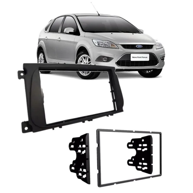 Moldura Painel Central 2 Din Ford Focus Hatch Sedan 2009 Até 2013 Preta