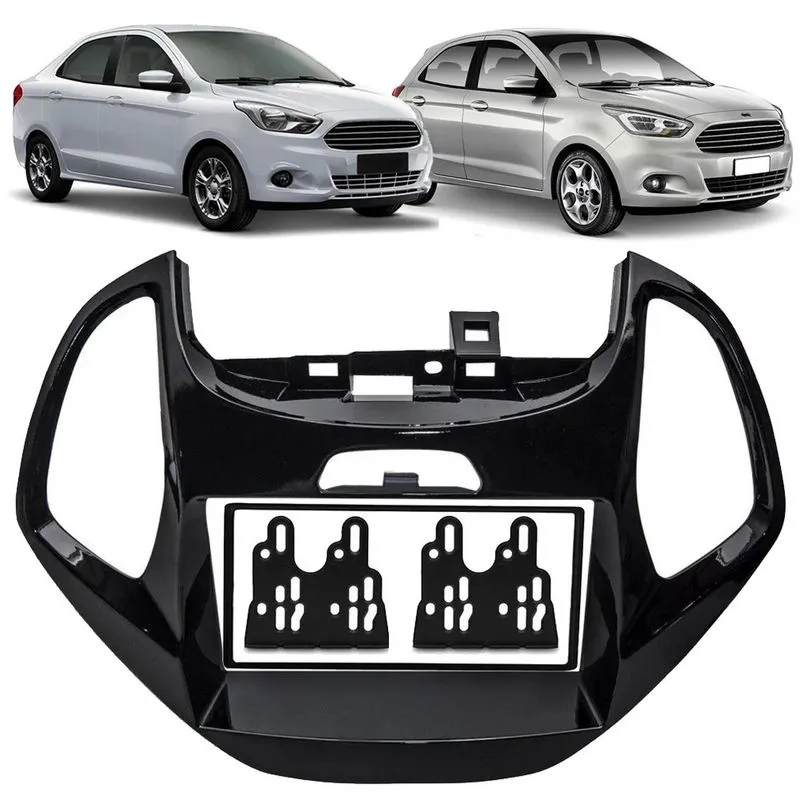 Moldura de Painel 2 Din 7 Polegadas Ford Ka Hatch e Sedan 2015 2016 2017 2018 Sem Computador Bordo - Black Piano