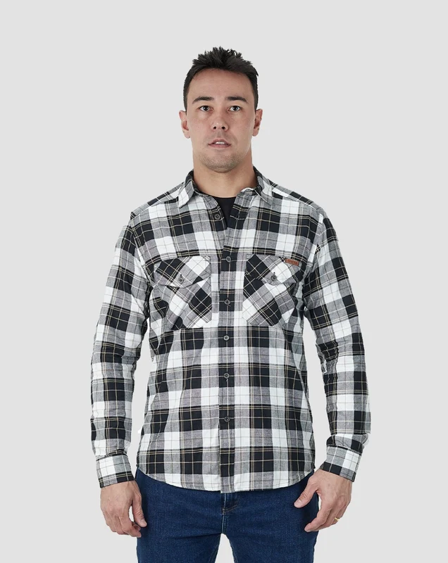 Camisa Lumberjack Summer Manga Longa - Preto/Branco/Cáqui M