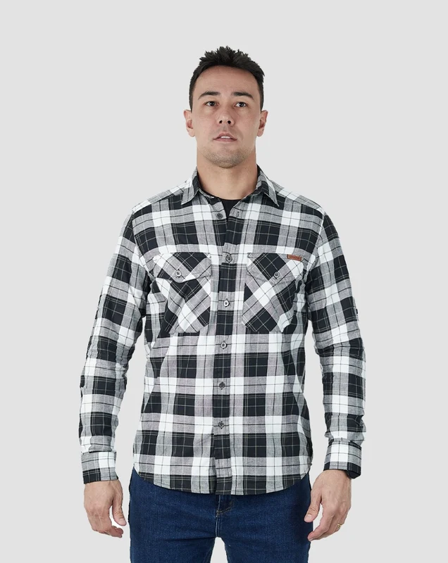 Camisa Lumberjack Summer Manga Longa - Preto/Branco/Verde EG
