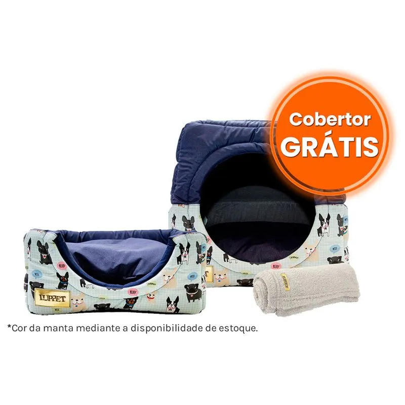 Cama Iglu e Toca Para Cachorro Impermeavel Luppet Azul Cachorrinho M