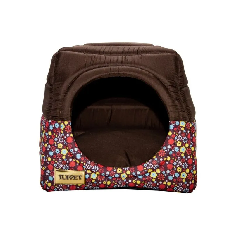 Cama Iglu e Toca Para Cachorro Luppet Luxo Marrom Floral M