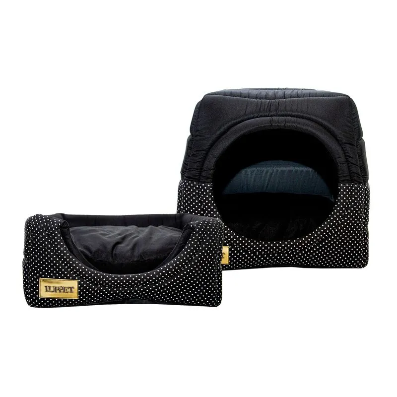 Cama Iglu e Toca Para Cachorro Luppet Luxo Preto Poa G