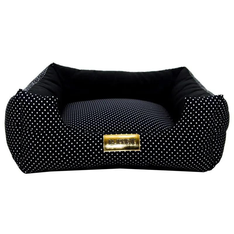 Cama Quadrada para Cachorro ou Gato Luppet Luxo Preto Poa G