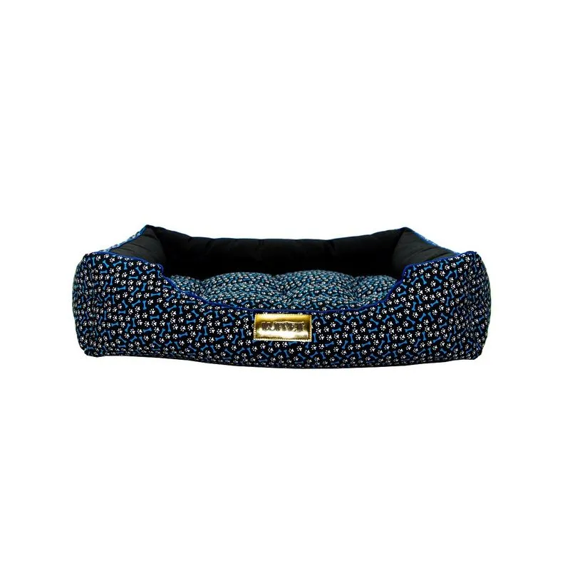 Cama Retangular para Cachorro ou Gato Luppet Luxo Preto ossinhos G