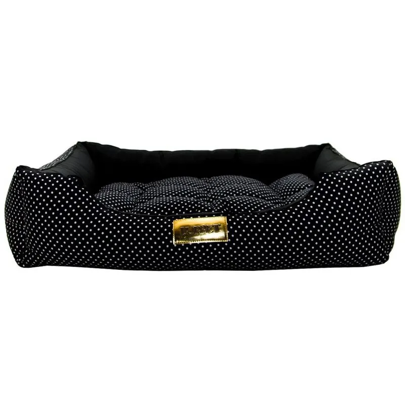 Cama Retangular para Cachorro ou Gato Luppet Luxo Preto Bolinhas GG