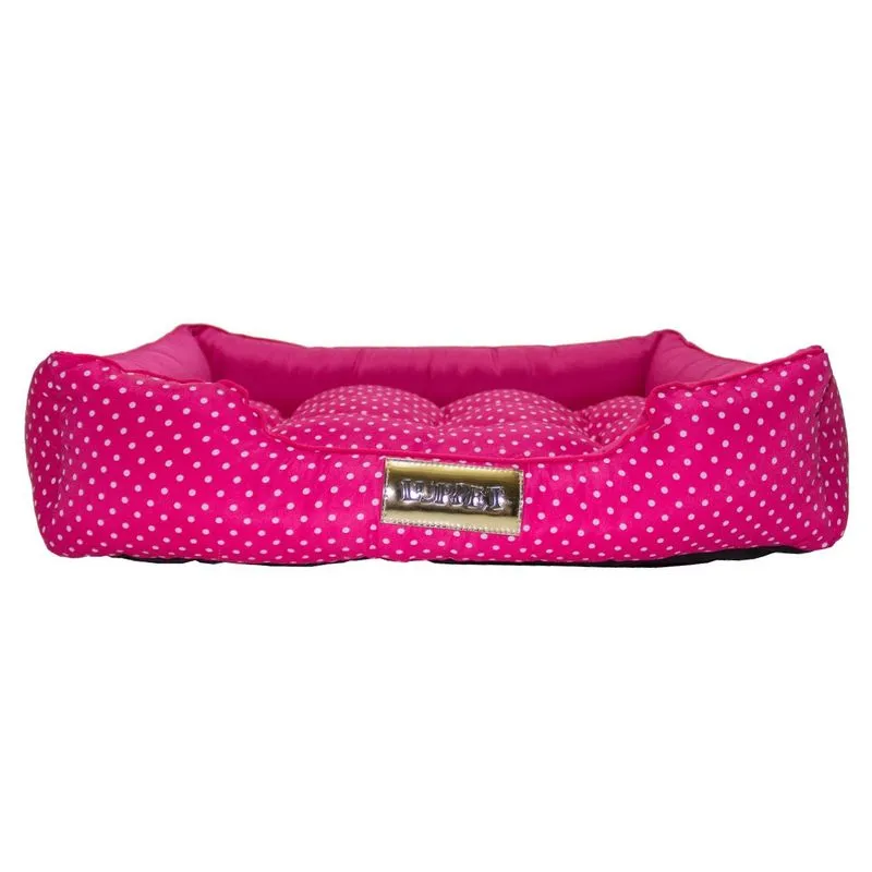 Cama Retangular para Cachorro ou Gato Luppet Luxo Rosa Bolinhas M