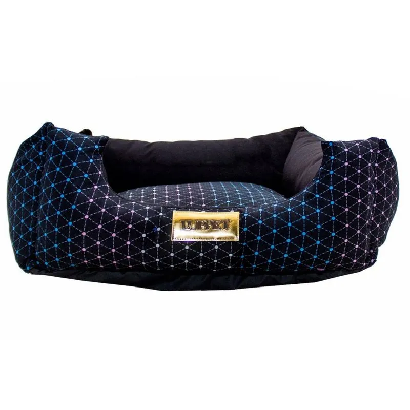Cama Quadrada para Cachorro ou Gato Luppet Luxo Preto com Bolinhas coloridas M