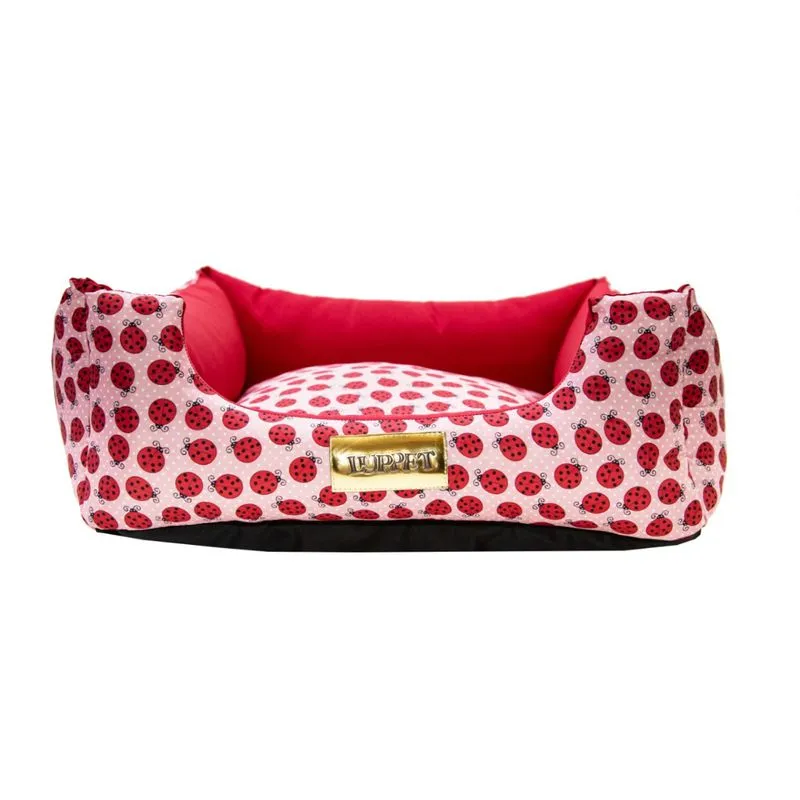 Cama Quadrada para Cachorro ou Gato Luppet Vermelho Joaninha GG